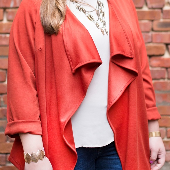 Pat Rego Jackets & Blazers - Pat Rego Rust Cascade Collar Knit Cardigan Size 2X
